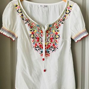 Joy Joy Embroidered Top Sz MED